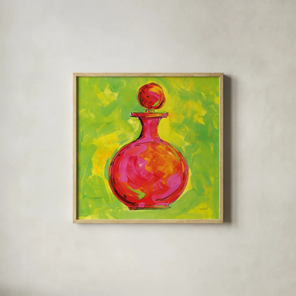 Perfume V by Anne Tavoletti. Shown in a natural wood glass frame for a timeless modern aesthetic. Available as an archival giclee rolled canvas, fine art paper, or poster print. SKU 99177a.