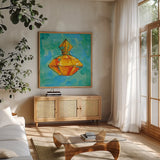 Perfume VI by Anne Tavoletti. Shown in a natural wood frame in a cozy modern living room. Available as an archival giclee rolled canvas, fine art paper, or poster print. SKU 99178a.