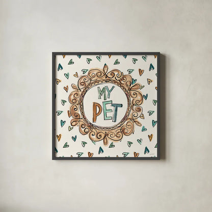 Pet Sentiments II by Anne Tavoletti. Shown in a sleek black glass frame for a contemporary gallery look. Available as an archival giclee rolled canvas, fine art paper, or poster print. SKU 89393a.