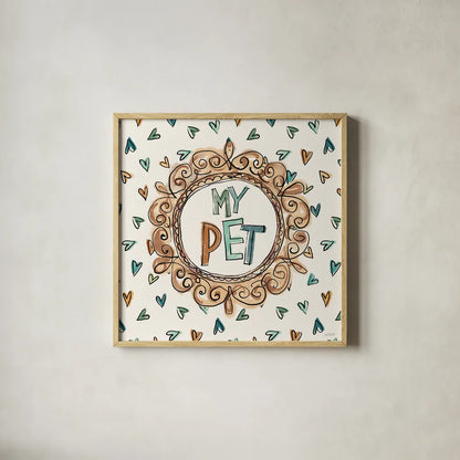 Pet Sentiments II by Anne Tavoletti. Shown in a natural wood glass frame for a timeless modern aesthetic. Available as an archival giclee rolled canvas, fine art paper, or poster print. SKU 89393a.