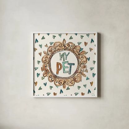 Pet Sentiments II by Anne Tavoletti. Shown in a crisp white glass frame for a clean and minimalist style. Available as an archival giclee rolled canvas, fine art paper, or poster print. SKU 89393a.