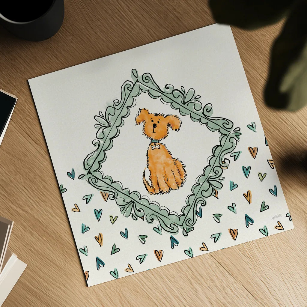 Pet Sentiments V by Anne Tavoletti. Shown as a detailed flat fine art print, highlighting archival giclee quality. Available as an archival giclee rolled canvas, fine art paper, or poster print. SKU 89396a.