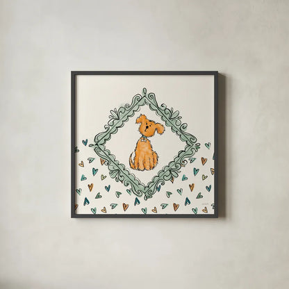 Pet Sentiments V by Anne Tavoletti. Shown in a sleek black glass frame for a contemporary gallery look. Available as an archival giclee rolled canvas, fine art paper, or poster print. SKU 89396a.