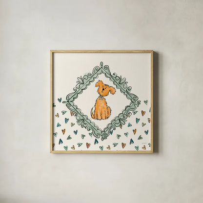 Pet Sentiments V by Anne Tavoletti. Shown in a natural wood glass frame for a timeless modern aesthetic. Available as an archival giclee rolled canvas, fine art paper, or poster print. SKU 89396a.