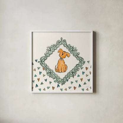 Pet Sentiments V by Anne Tavoletti. Shown in a crisp white glass frame for a clean and minimalist style. Available as an archival giclee rolled canvas, fine art paper, or poster print. SKU 89396a.