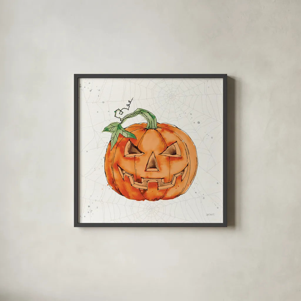 Phantom Pumpkin by Anne Tavoletti. Shown in a sleek black glass frame for a contemporary gallery look. Available as an archival giclee rolled canvas, fine art paper, or poster print. SKU 57910a.