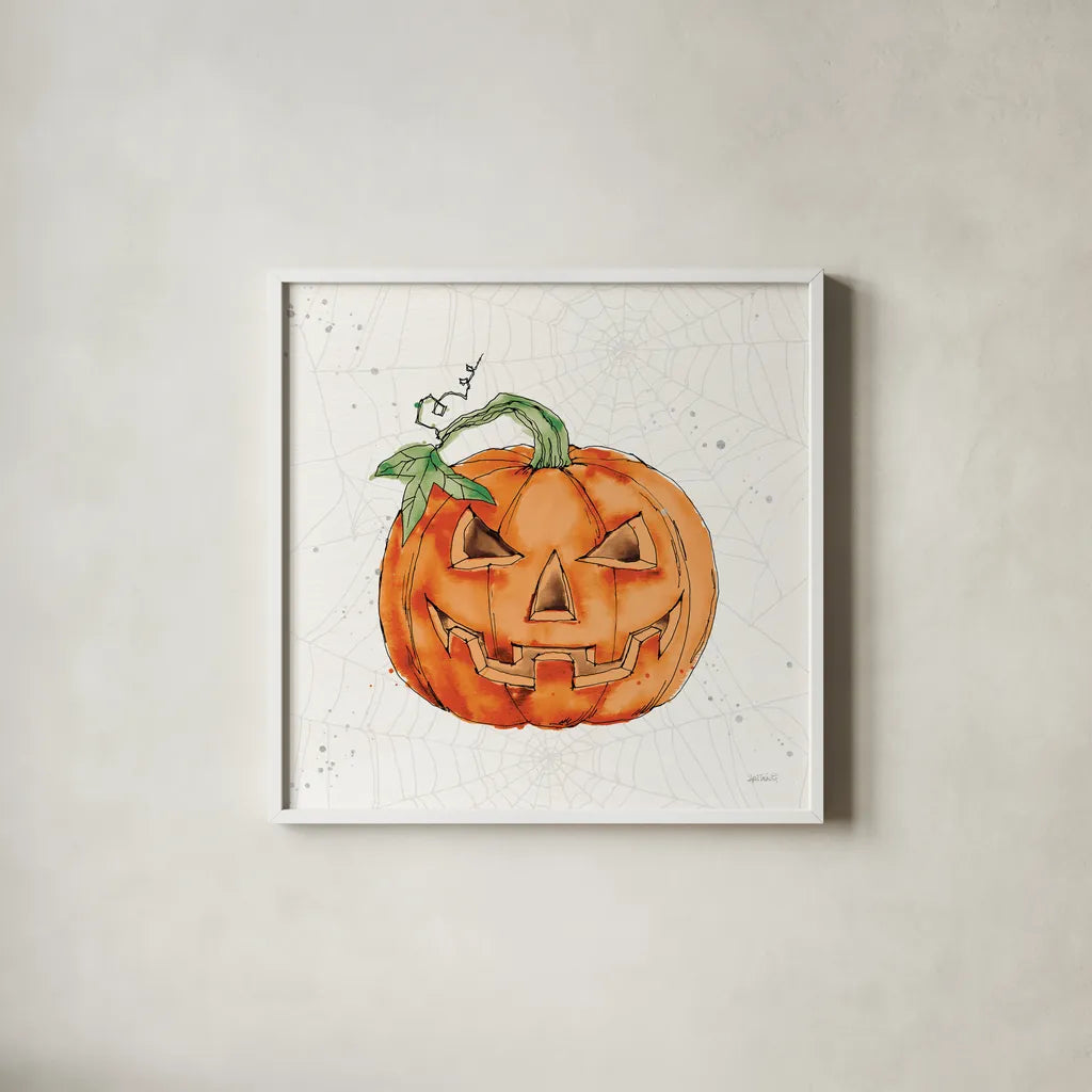 Phantom Pumpkin by Anne Tavoletti. Shown in a crisp white glass frame for a clean and minimalist style. Available as an archival giclee rolled canvas, fine art paper, or poster print. SKU 57910a.