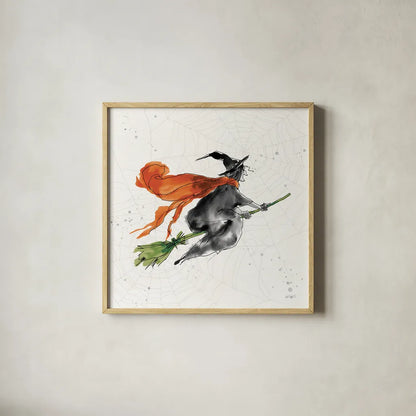 Phantom Witch by Anne Tavoletti. Shown in a natural wood glass frame for a timeless modern aesthetic. Available as an archival giclee rolled canvas, fine art paper, or poster print. SKU 57913a.