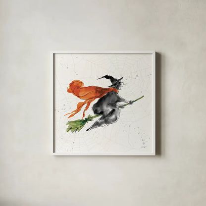 Phantom Witch by Anne Tavoletti. Shown in a crisp white glass frame for a clean and minimalist style. Available as an archival giclee rolled canvas, fine art paper, or poster print. SKU 57913a.