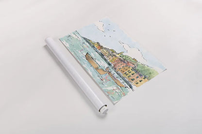 Portofino I by Anne Tavoletti. shown as a rolled paper print. Available as archival giclee rolled canvas, fine art paper, or poster print. SKU 29050i.