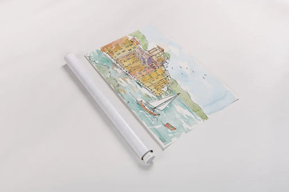 Portofino II by Anne Tavoletti. shown as a rolled paper print. Available as archival giclee rolled canvas, fine art paper, or poster print. SKU 29051i.