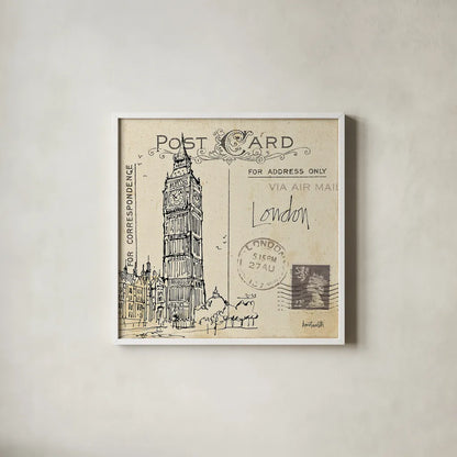 Postcard Sketches II by Anne Tavoletti. Shown in a crisp white glass frame for a clean and minimalist style. Available as an archival giclee rolled canvas, fine art paper, or poster print. SKU 15854a.