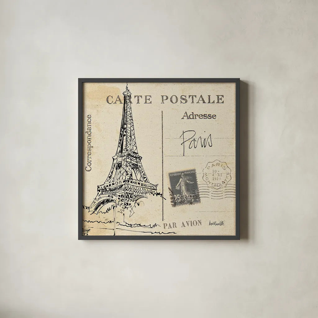 Postcard Sketches III by Anne Tavoletti. Shown in a sleek black glass frame for a contemporary gallery look. Available as an archival giclee rolled canvas, fine art paper, or poster print. SKU 15855a.