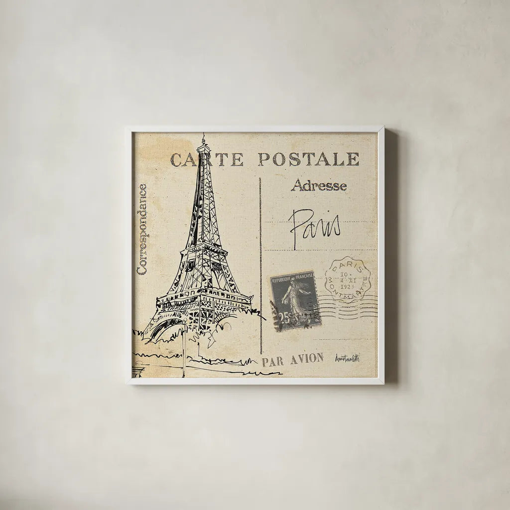 Postcard Sketches III by Anne Tavoletti. Shown in a crisp white glass frame for a clean and minimalist style. Available as an archival giclee rolled canvas, fine art paper, or poster print. SKU 15855a.