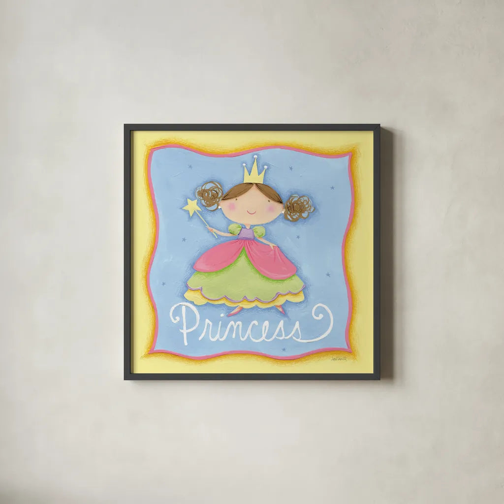 Princess by Anne Tavoletti. Shown in a sleek black glass frame for a contemporary gallery look. Available as an archival giclee rolled canvas, fine art paper, or poster print. SKU 10603a.