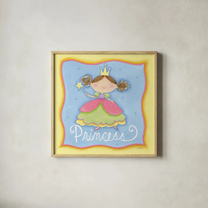Princess by Anne Tavoletti. Shown in a natural wood glass frame for a timeless modern aesthetic. Available as an archival giclee rolled canvas, fine art paper, or poster print. SKU 10603a.