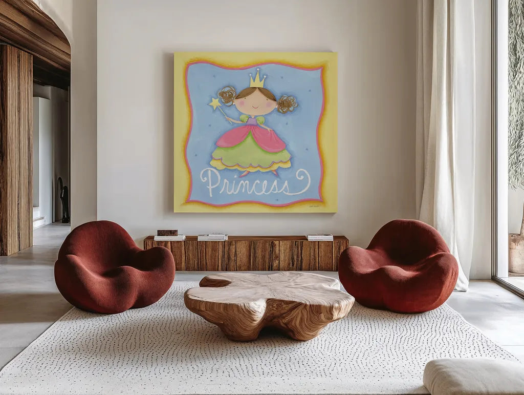 Princess by Anne Tavoletti. Shown as extra-large giant wall art in a modern living room. Available as an archival giclee rolled canvas, fine art paper, or poster print. SKU 10603a.