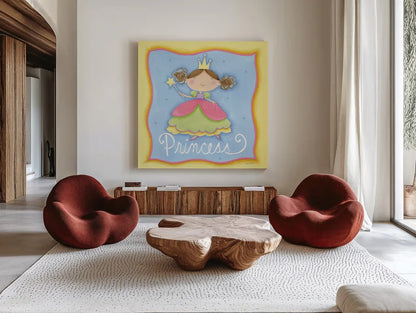 Princess by Anne Tavoletti. Shown as extra-large giant wall art in a modern living room. Available as an archival giclee rolled canvas, fine art paper, or poster print. SKU 10603a.