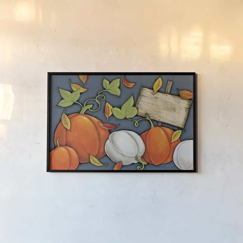 Pumpkin Patch by Anne Tavoletti. shown as a paper print in a black flame. Available as a archival giclee rolled canvas, fine art paper, or poster print. SKU 26710i.