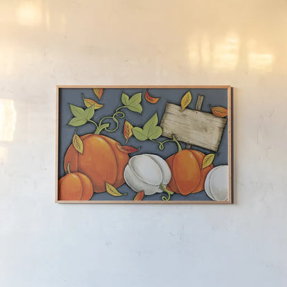 Pumpkin Patch by Anne Tavoletti. shown as a paper print in a natural frame. Available as a archival giclee rolled canvas, fine art paper, or poster print. SKU 26710i.