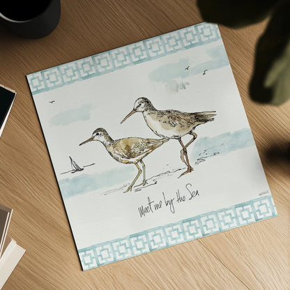 Sandpiper Sea IV by Anne Tavoletti. Shown as a detailed flat fine art print, highlighting archival giclee quality. Available as an archival giclee rolled canvas, fine art paper, or poster print. SKU 21884a.