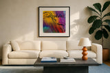 Saxaphone by Anne Tavoletti. Displayed in a glass frame with matte in a clean modern living room. Available as an archival giclee rolled canvas, fine art paper, or poster print. SKU 59275a.