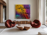 Saxaphone by Anne Tavoletti. Shown as extra-large giant wall art in a modern living room. Available as an archival giclee rolled canvas, fine art paper, or poster print. SKU 59275a.
