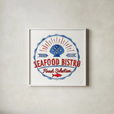 Seafood Shanty VII by Anne Tavoletti. Shown in a crisp white glass frame for a clean and minimalist style. Available as an archival giclee rolled canvas, fine art paper, or poster print. SKU 40395a.