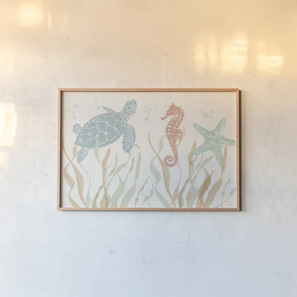 Seaside Style I by Anne Tavoletti. shown as a paper print in a natural frame. Available as a archival giclee rolled canvas, fine art paper, or poster print. SKU 80251i.