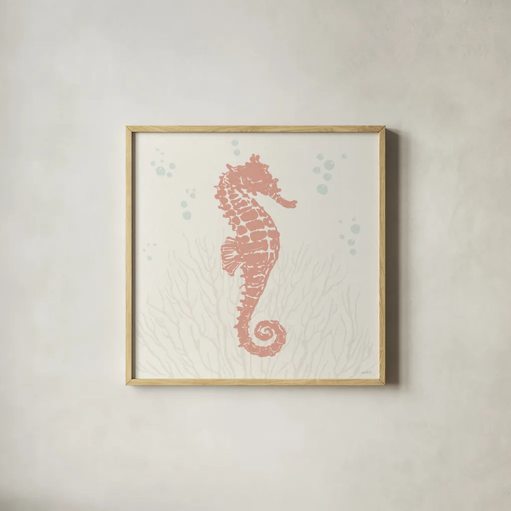 Seaside Style II by Anne Tavoletti. Shown in a natural wood glass frame for a timeless modern aesthetic. Available as an archival giclee rolled canvas, fine art paper, or poster print. SKU 80252a.