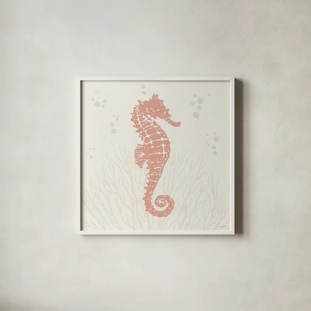 Seaside Style II by Anne Tavoletti. Shown in a crisp white glass frame for a clean and minimalist style. Available as an archival giclee rolled canvas, fine art paper, or poster print. SKU 80252a.