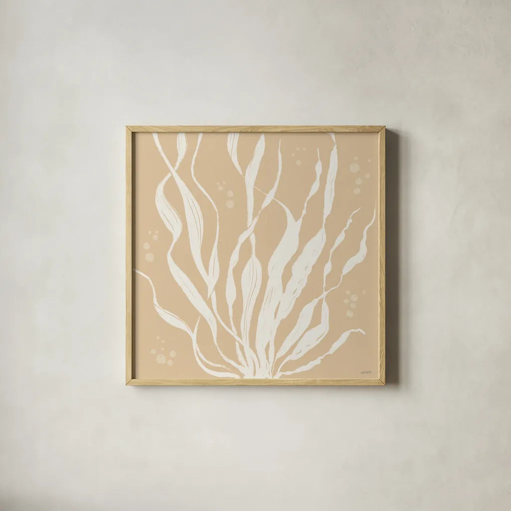 Seaside Style IV by Anne Tavoletti. Shown in a natural wood glass frame for a timeless modern aesthetic. Available as an archival giclee rolled canvas, fine art paper, or poster print. SKU 80254a.