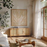 Seaside Style IV by Anne Tavoletti. Shown in a natural wood frame in a cozy modern living room. Available as an archival giclee rolled canvas, fine art paper, or poster print. SKU 80254a.