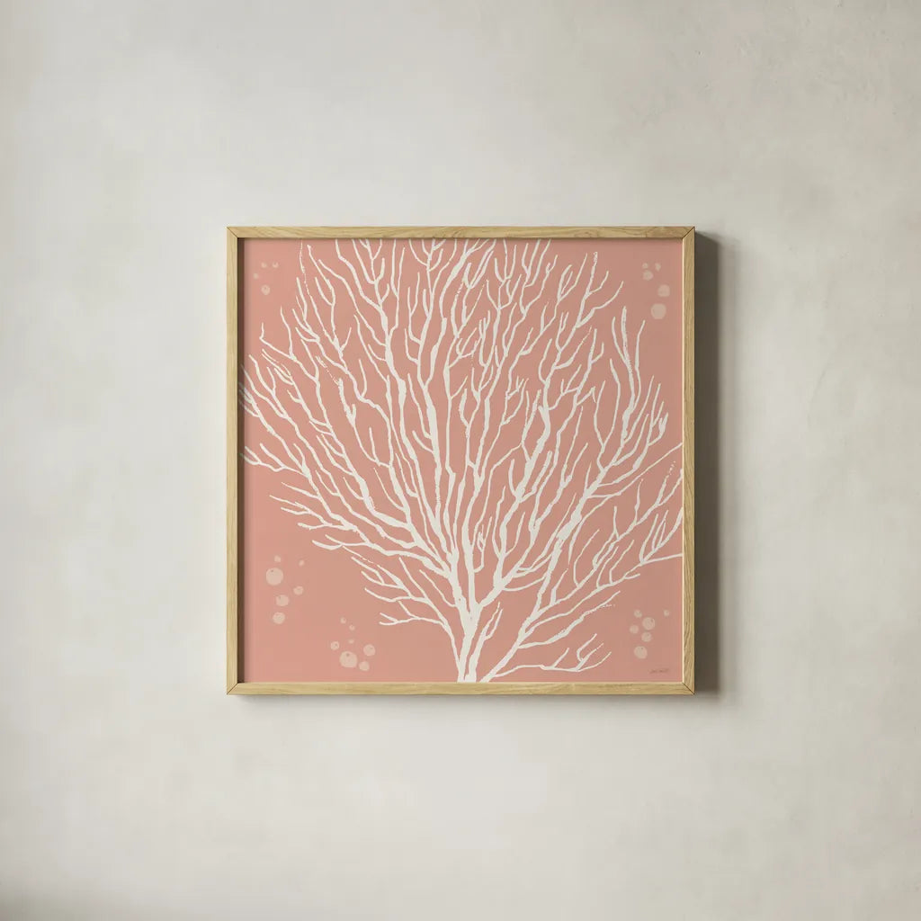 Seaside Style V by Anne Tavoletti. Shown in a natural wood glass frame for a timeless modern aesthetic. Available as an archival giclee rolled canvas, fine art paper, or poster print. SKU 80255a.