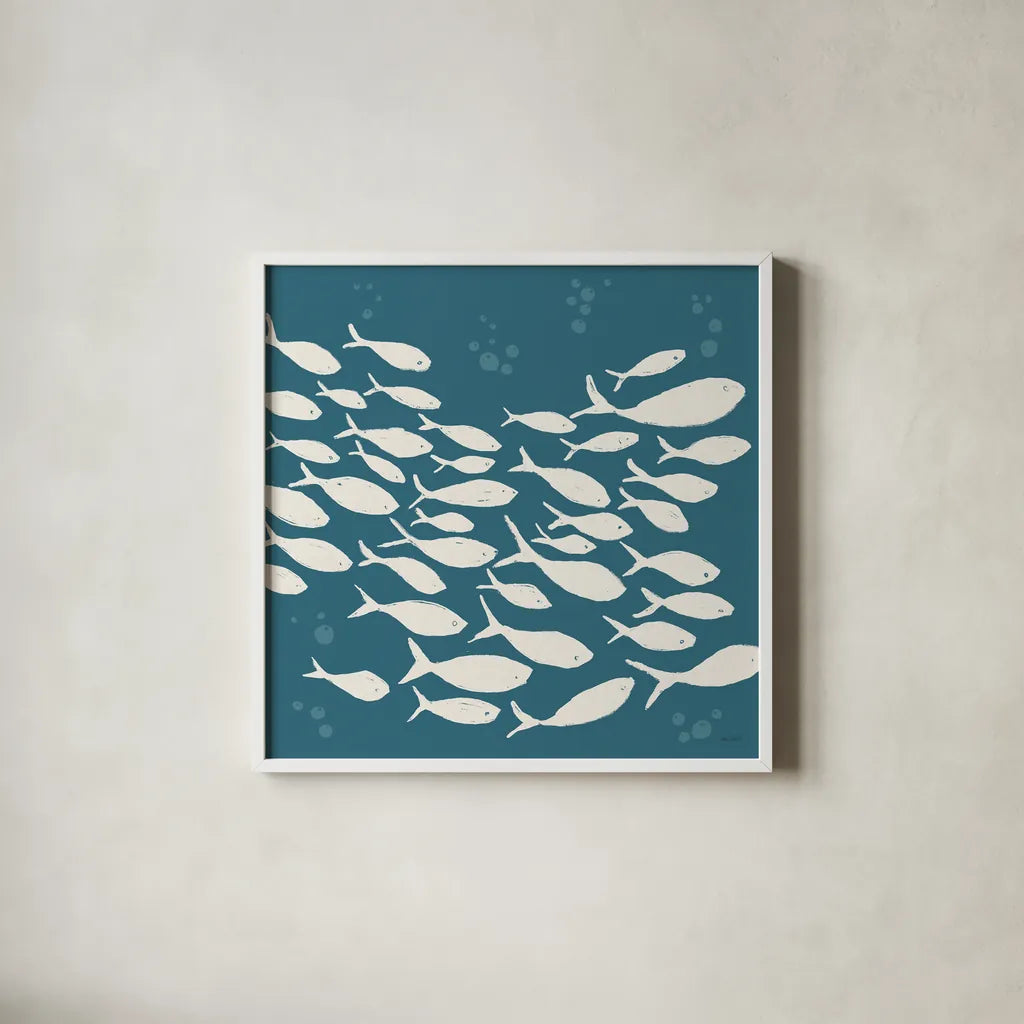 Seaside Style VI v2 by Anne Tavoletti. Shown in a crisp white glass frame for a clean and minimalist style. Available as an archival giclee rolled canvas, fine art paper, or poster print. SKU 81080a.