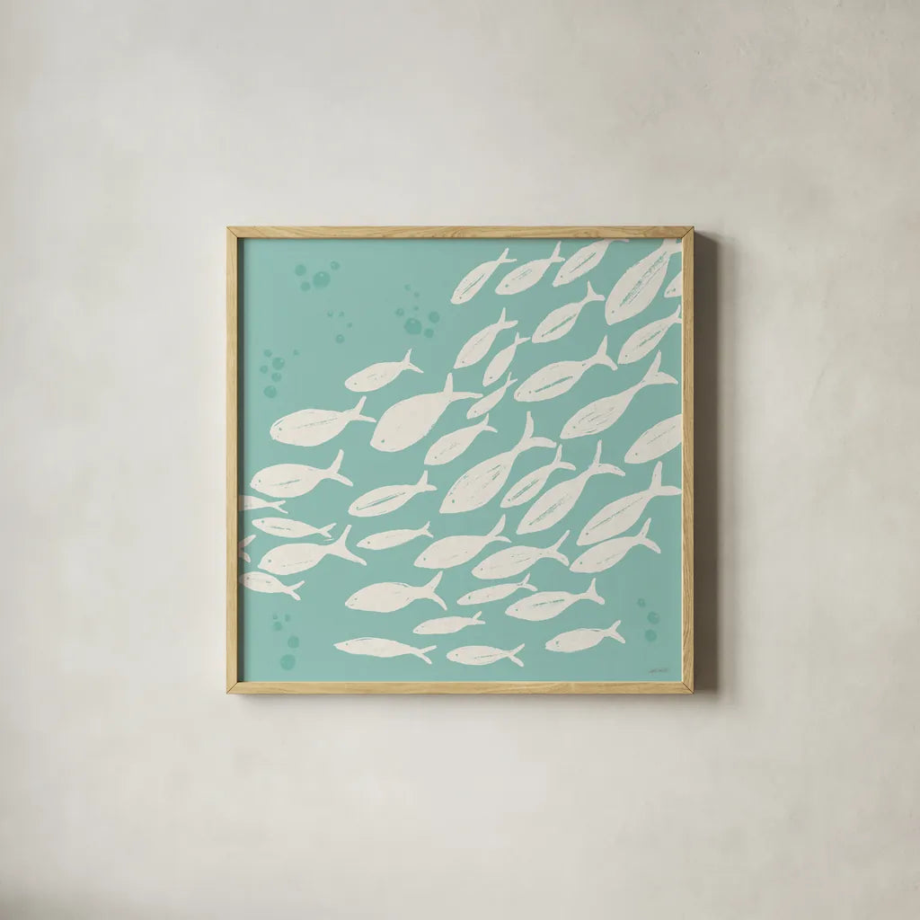 Seaside Style VII by Anne Tavoletti. Shown in a natural wood glass frame for a timeless modern aesthetic. Available as an archival giclee rolled canvas, fine art paper, or poster print. SKU 80257a.