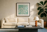 Seaside Style VII by Anne Tavoletti. Displayed in a glass frame with matte in a clean modern living room. Available as an archival giclee rolled canvas, fine art paper, or poster print. SKU 80257a.