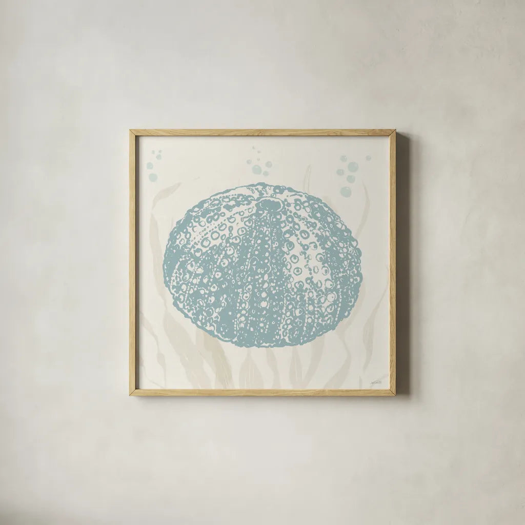 Seaside Style VIII by Anne Tavoletti. Shown in a natural wood glass frame for a timeless modern aesthetic. Available as an archival giclee rolled canvas, fine art paper, or poster print. SKU 80258a.