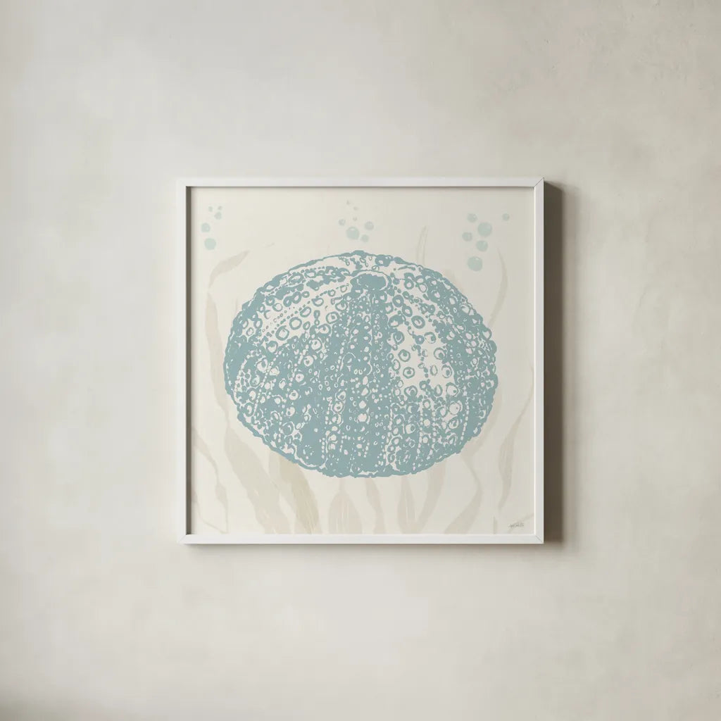 Seaside Style VIII by Anne Tavoletti. Shown in a crisp white glass frame for a clean and minimalist style. Available as an archival giclee rolled canvas, fine art paper, or poster print. SKU 80258a.