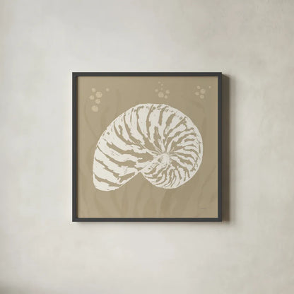 Seaside Style X Neutral by Anne Tavoletti. Shown in a sleek black glass frame for a contemporary gallery look. Available as an archival giclee rolled canvas, fine art paper, or poster print. SKU 81064a.