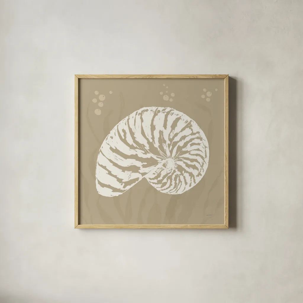 Seaside Style X Neutral by Anne Tavoletti. Shown in a natural wood glass frame for a timeless modern aesthetic. Available as an archival giclee rolled canvas, fine art paper, or poster print. SKU 81064a.