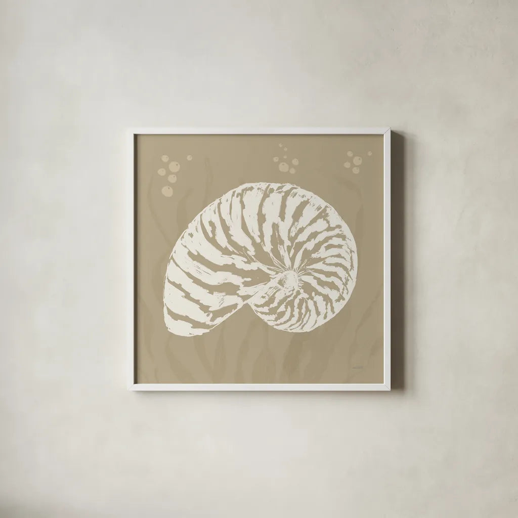 Seaside Style X Neutral by Anne Tavoletti. Shown in a crisp white glass frame for a clean and minimalist style. Available as an archival giclee rolled canvas, fine art paper, or poster print. SKU 81064a.