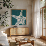 Seaside Style XIII by Anne Tavoletti. Shown in a natural wood frame in a cozy modern living room. Available as an archival giclee rolled canvas, fine art paper, or poster print. SKU 80263a.