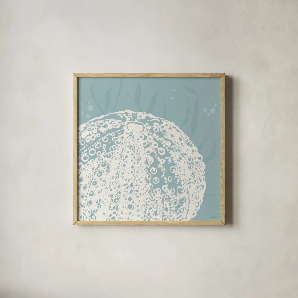 Seaside Style XIV by Anne Tavoletti. Shown in a natural wood glass frame for a timeless modern aesthetic. Available as an archival giclee rolled canvas, fine art paper, or poster print. SKU 80264a.