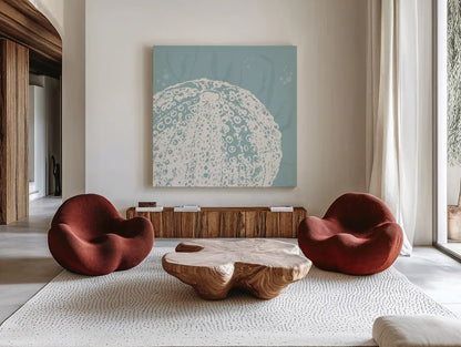 Seaside Style XIV by Anne Tavoletti. Shown as extra-large giant wall art in a modern living room. Available as an archival giclee rolled canvas, fine art paper, or poster print. SKU 80264a.