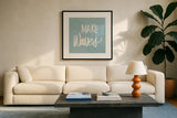 Seaside Style XVII by Anne Tavoletti. Displayed in a glass frame with matte in a clean modern living room. Available as an archival giclee rolled canvas, fine art paper, or poster print. SKU 80267a.