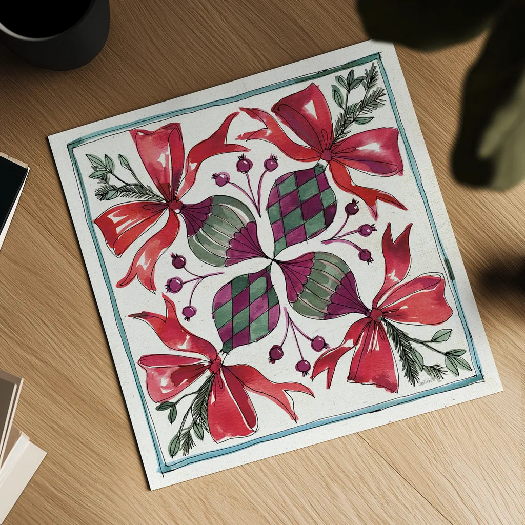 Seasonal Charm IX by Anne Tavoletti. Shown as a detailed flat fine art print, highlighting archival giclee quality. Available as an archival giclee rolled canvas, fine art paper, or poster print. SKU 36865a.