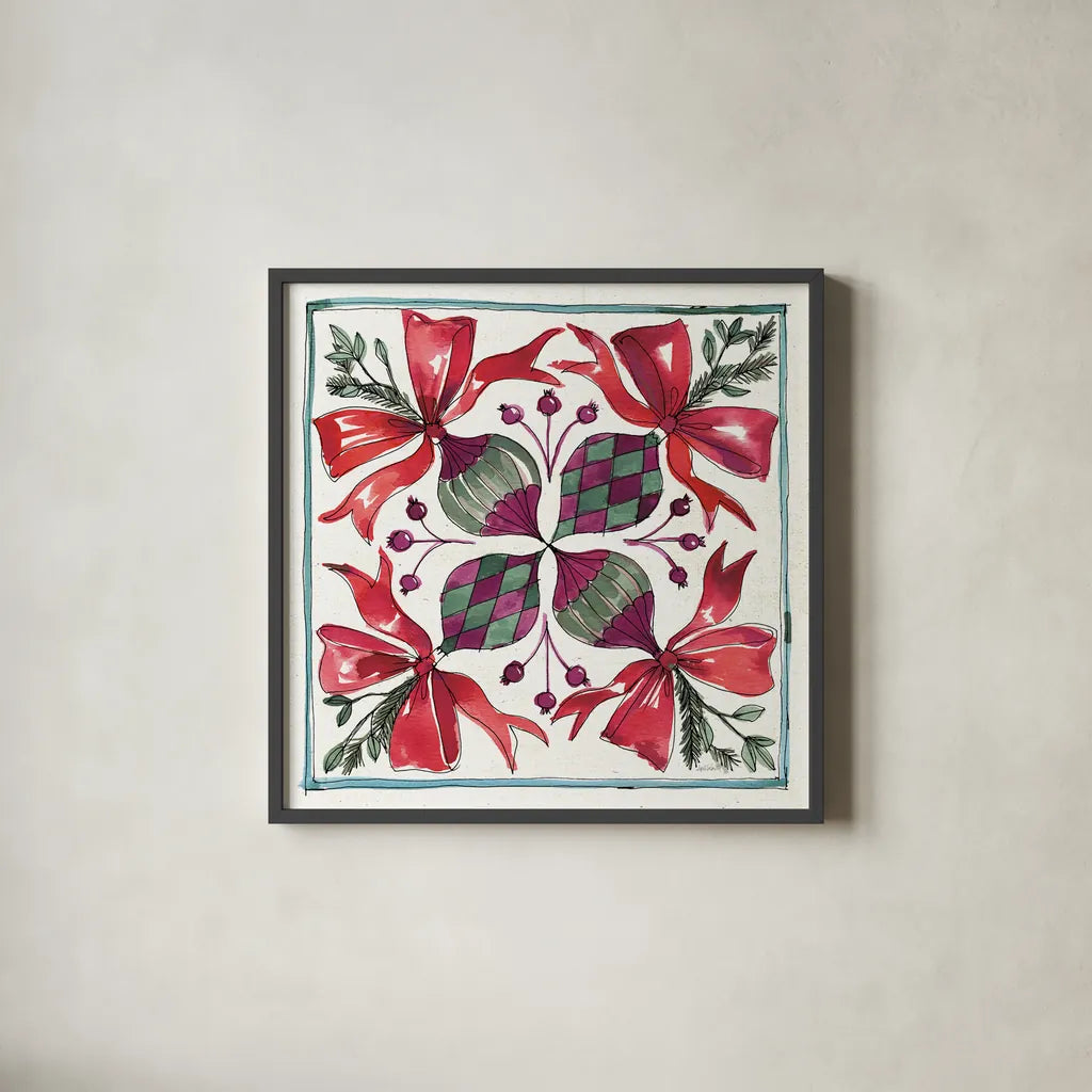 Seasonal Charm IX by Anne Tavoletti. Shown in a sleek black glass frame for a contemporary gallery look. Available as an archival giclee rolled canvas, fine art paper, or poster print. SKU 36865a.