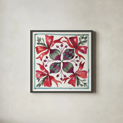 Seasonal Charm IX by Anne Tavoletti. Shown in a sleek black glass frame for a contemporary gallery look. Available as an archival giclee rolled canvas, fine art paper, or poster print. SKU 36865a.