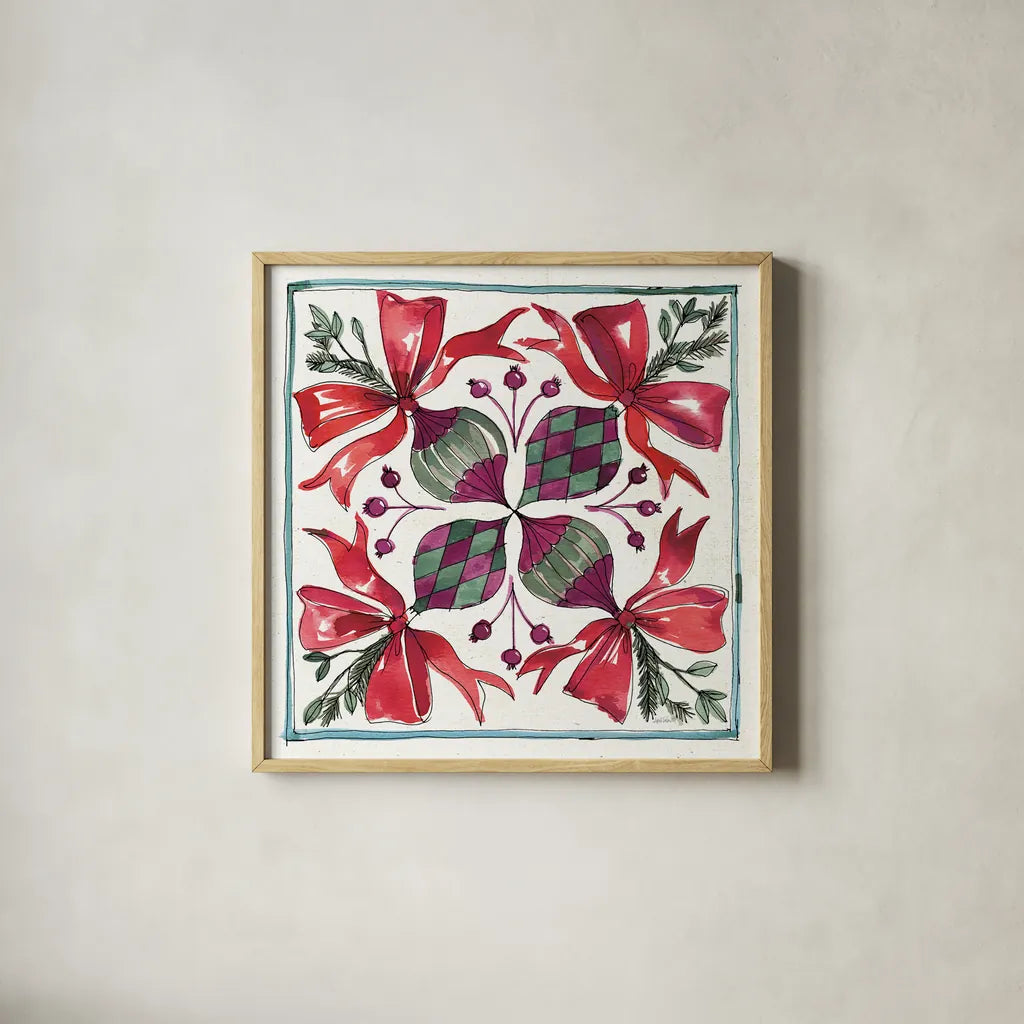 Seasonal Charm IX by Anne Tavoletti. Shown in a natural wood glass frame for a timeless modern aesthetic. Available as an archival giclee rolled canvas, fine art paper, or poster print. SKU 36865a.